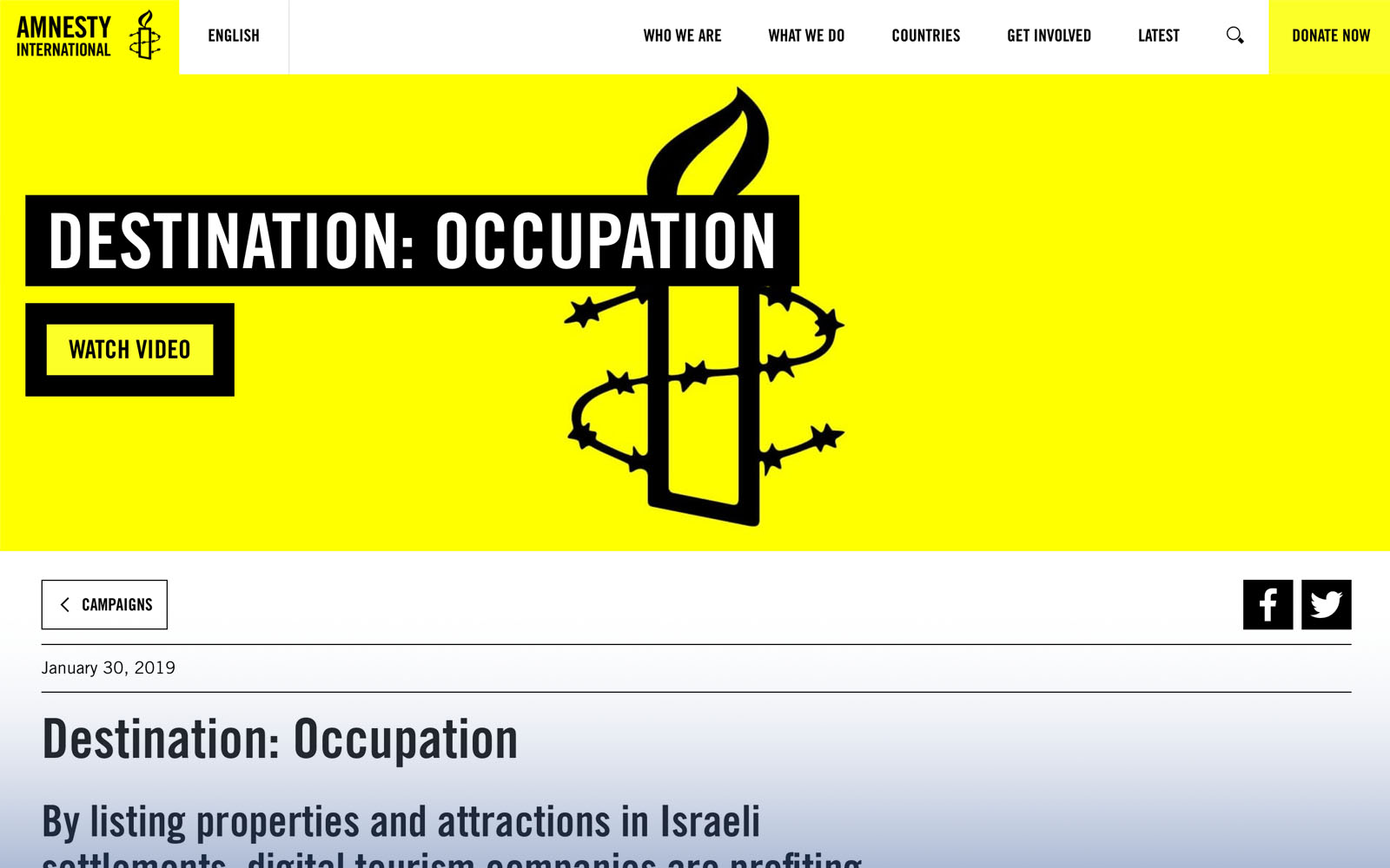 Amnesty International report: Destination: Occupation